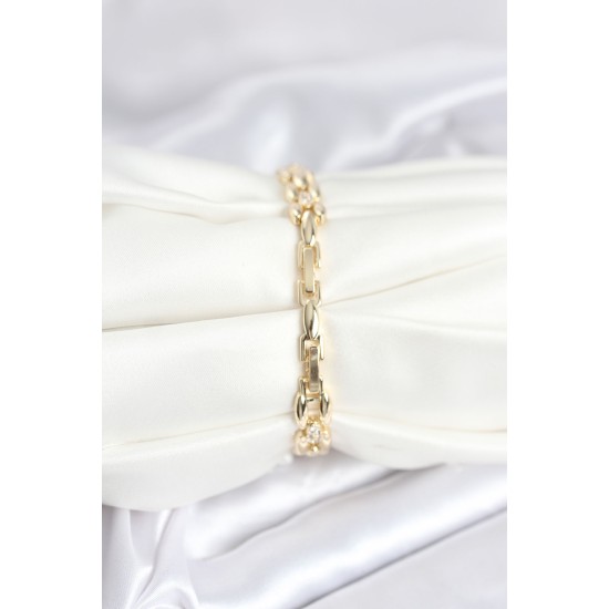 Pirinç Gold Renk Zincir Model Zirkon Taşlı Kadın Bileklik - TJ-BB8029