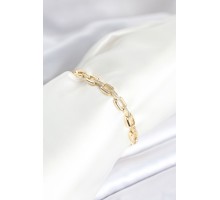 Pirinç Gold Renk Kare Zincir Model Zirkon Taşlı Kadın Bileklik - TJ-BB8030