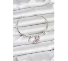Pembe Kelebek Charmlı Gümüş Renk Kadın Bileklik - TJ-BB8032