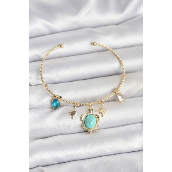 Caretta Caretta Charmlı Gold Renk Kadın Bileklik - TJ-BB8033