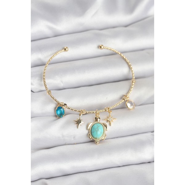 Caretta Caretta Charmlı Gold Renk Kadın Bileklik - TJ-BB8033