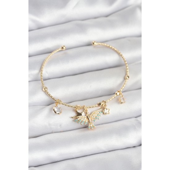 Anka Kuşu Charmlı Gold Renk Pirinç Kadın Bileklik - TJ-BB8039