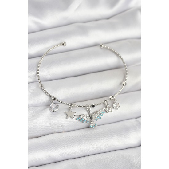 Anka Kuşu Charmlı Gümüş Renk Pirinç Kadın Bileklik - TJ-BB8040