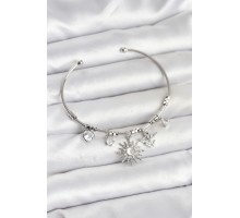 Güneş Charmlı Gümüş Renk Pirinç Kadın Bileklik - TJ-BB8042