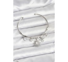 Güneş Charmlı Gümüş Renk Pirinç Kadın Bileklik - TJ-BB8042