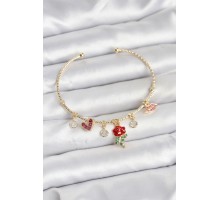 Gül Charmlı Gold Renk Pirinç Kadın Bileklik - TJ-BB8043