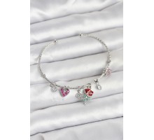 Gül Charmlı Gümüş Renk Pirinç Kadın Bileklik - TJ-BB8044
