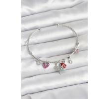 Gül Charmlı Gümüş Renk Pirinç Kadın Bileklik - TJ-BB8044