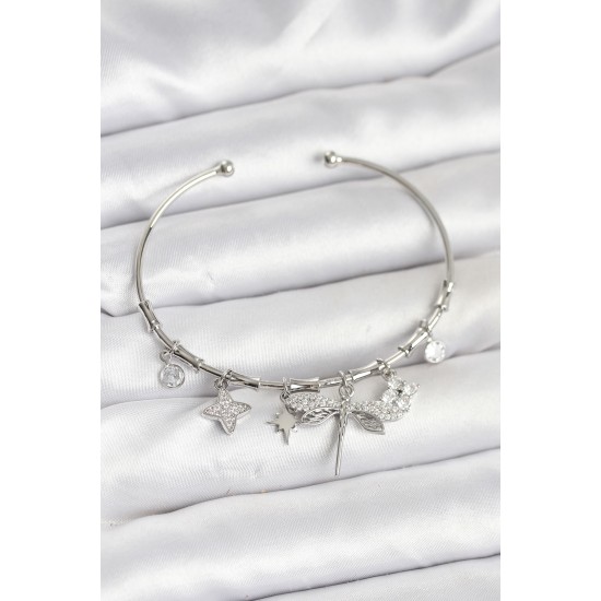 Yusufçuk Charmlı Gümüş Renk Pirinç Kadın Bileklik - TJ-BB8046