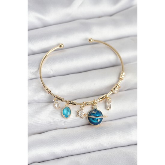 Gezegen Charmlı Gold Renk Pirinç Kadın Bileklik - TJ-BB8047