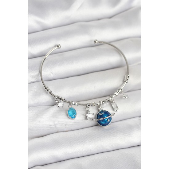 Gezegen Charmlı Gümüş Renk Pirinç Kadın Bileklik - TJ-BB8048