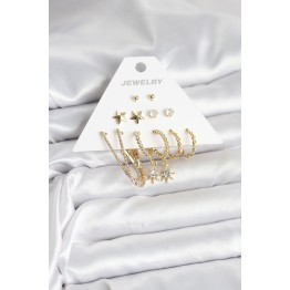 6 Çift Kadın Küpe Seti Gold Renk TJ-BKP11318