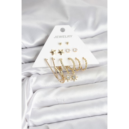 6 Çift Kadın Küpe Seti Gold Renk - TJ-BKP11318