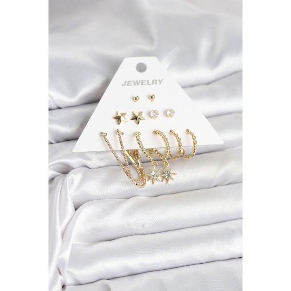 6 Çift Kadın Küpe Seti Gold Renk - TJ-BKP11318