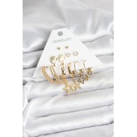 Gold Renk Yıldızlı Set 6 Çift Kadın Küpe Seti TJ-BKP11320