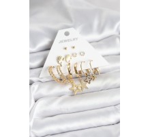 Gold Renk Yıldızlı Set 6 Çift Kadın Küpe Seti - TJ-BKP11320