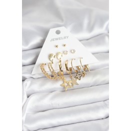Gold Renk Yıldızlı Set 6 Çift Kadın Küpe Seti TJ-BKP11320