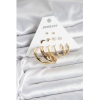Gold Renk 6 Çiftli Pirinç Kadın Küpe Seti TJ-BKP11323