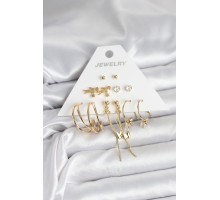 Pirinç Gold Renk 6 Çiftli Kadın Küpe Seti - TJ-BKP11327
