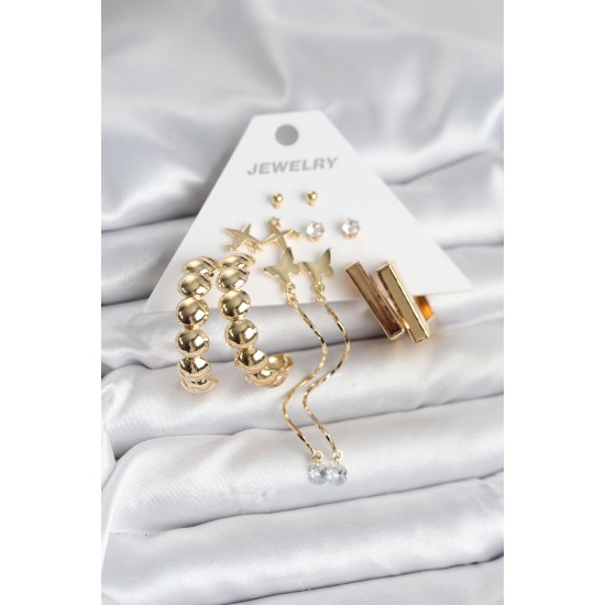 Gold Renk Pirinç 6 Çift Kadın Küpe Seti - TJ-BKP11328