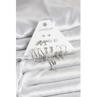 Pirinç Gümüş Renk 6'lı Kadın Küpe Seti TJ-BKP11329