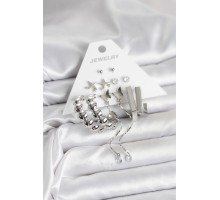 Gümüş Renk Pirinç 6'lı Kadın Küpe Seti - TJ-BKP11330