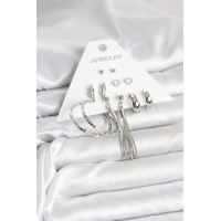 Gümüş Renk Pirinç 6 Çiftli Kadın Küpe Seti TJ-BKP11331