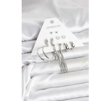 Gümüş Renk Pirinç 6 Çiftli Kadın Küpe Seti - TJ-BKP11331