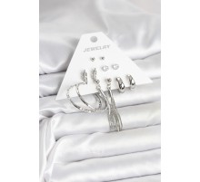 Gümüş Renk Pirinç 6 Çiftli Kadın Küpe Seti - TJ-BKP11331