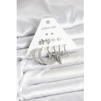 Pirinç Gümüş Renk 6 Çift Kadın Küpe Seti TJ-BKP11332