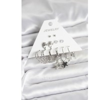 Pirinç Gümüş Renk 6'lı Kadın Küpe Seti - TJ-BKP11333
