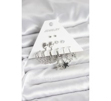 Pirinç Gümüş Renk 6'lı Kadın Küpe Seti - TJ-BKP11333