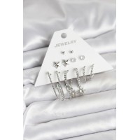 Pirinç Gümüş Renk Küpe Seti 6'lı TJ-BKP11334