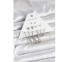 Pirinç Gümüş Renk Küpe Seti 6'lı - TJ-BKP11334