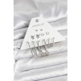 Pirinç Gümüş Renk Küpe Seti 6'lı TJ-BKP11334