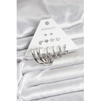 Pirinç Gümüş Renk Halka Modelli 6 Çift Kadın Küpe TJ-BKP11335