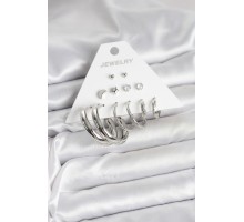 Pirinç Gümüş Renk Halka Modelli 6 Çift Kadın Küpe - TJ-BKP11335