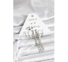 Pirinç Gümüş Renk 6 Çift Kadın Küpe - TJ-BKP11336