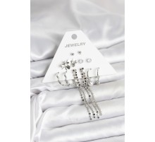 Pirinç Gümüş Renk 6 Çift Kadın Küpe - TJ-BKP11336