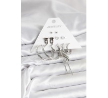 Gümüş Renk Pirinç 6'lı Kadın Küpe Seti - TJ-BKP11337