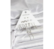 Gümüş Renk 6'lı Pirinç Küpe Seti - TJ-BKP11339