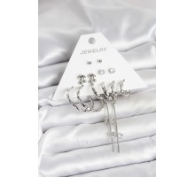 Gümüş Renk Pirinç 6'lı Kadın Küpe Seti - TJ-BKP11341