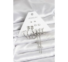 Gümüş Renk Pirinç 6'lı Kadın Küpe Seti - TJ-BKP11341
