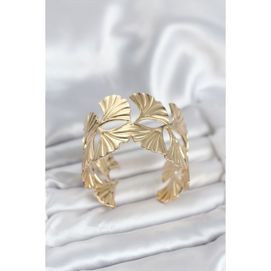 Pirinç Gold Renk Levha Yelpaze Model Kadın Bileklik - TJ-BB8053