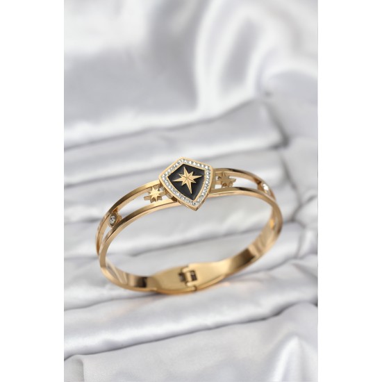 316L Çelik Gold Renk Kutup Yıldızı Kelepçe Bileklik - TJ-BB8068