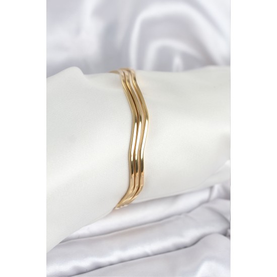 316L Çelik Gold Renk 65 mm Ajda Zikzak Model 3lü Kadın Bileklik - TJ-BB8075