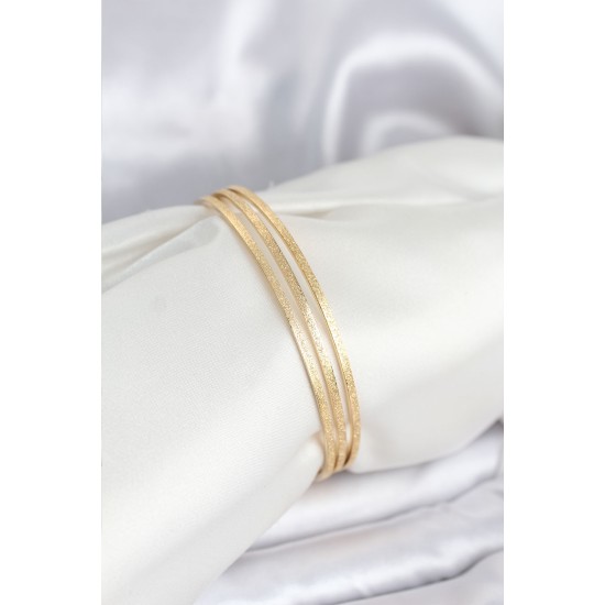 316L Çelik Gold Renk Simli Model Ajda 65 mm Kadın Bileklik - TJ-BB8076