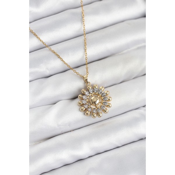 316L Çelik Zincir Gold Renk Güneş Model Kadın Kolye - TJ-BKO10605