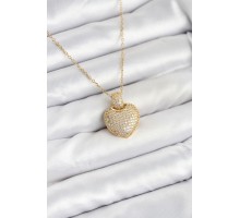 316L Çelik Zincir Gold Renk Zirkon Taşlı Kalpli Kadın Kolye - TJ-BKO10607