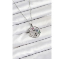 316L Çelik Zincir Gümüş Renk Zirkon Taşlı Kelebekli Kadın Kolye - TJ-BKO10608